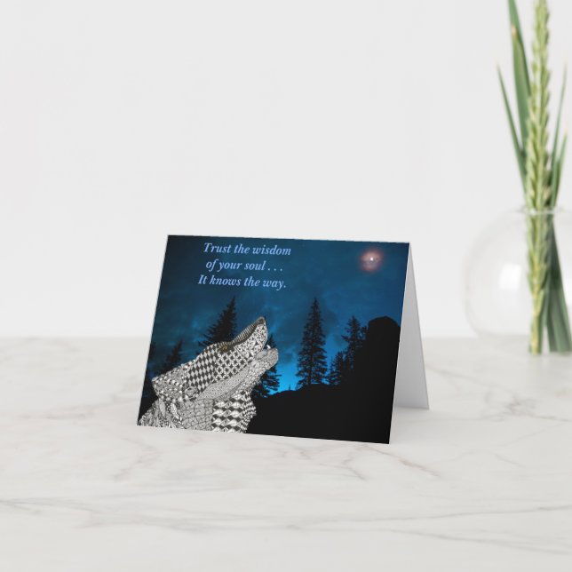 Cartão Wolf Howling at the Moon Greeting Card (Frente)