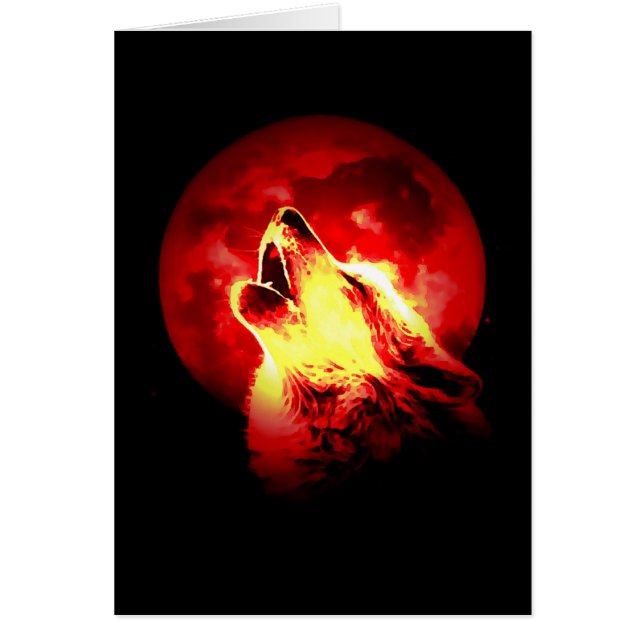 Cartão Wolf Howling na Noite Vermelha (Frente)