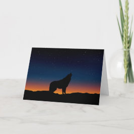 Cartão Wolf Howling Silhouette no Sunset Greeting Card