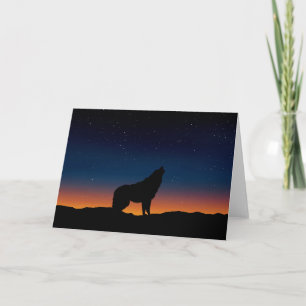 Cartão Wolf Howling Silhouette no Sunset Greeting Card