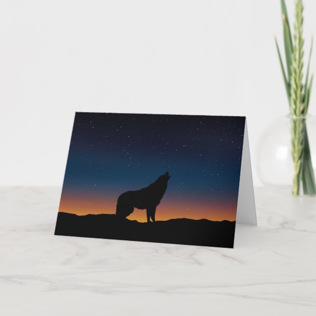Cartão Wolf Howling Silhouette no Sunset Greeting Card (Frente)