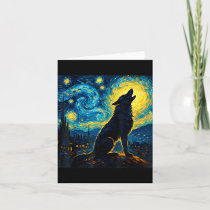 Cartão Wolf Starry Night Howling Moon Engraçado Presente 