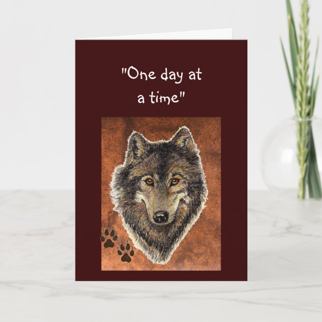 Cartão Wolf & Tracks Quote "One Day at a Time" (Frente)