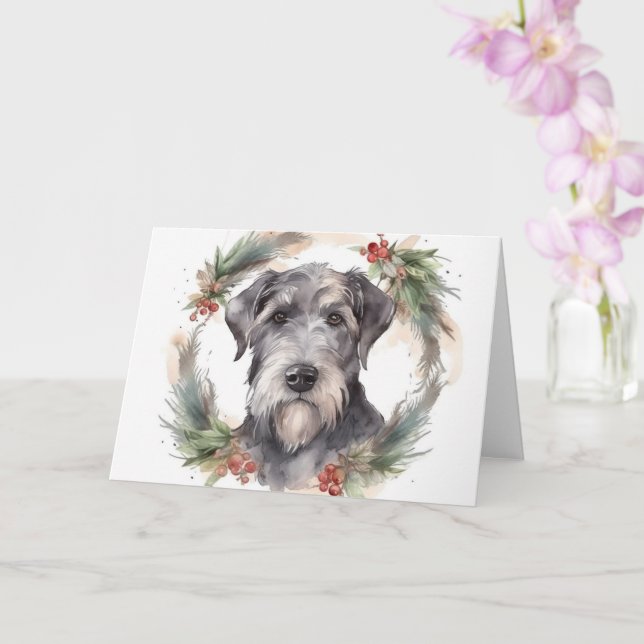 Cartão Wolfhound Christmas Wreath Festivo Pup (Orquídea)