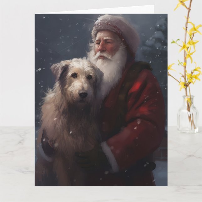 Cartão Wolfhound com Papai Noel Natal Festivo (Flor Amarela)