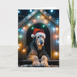 Cartão Wolfhound Irlandês de Natal em um Doghouse