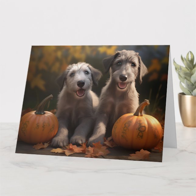 Cartão Wolfhound Puppy Autumn Delight Pumpkin (Planta pequena)