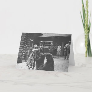 Cartão Woman feeding bears.