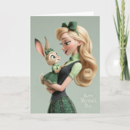Cartão Woman Hugging Baby Bunny Girl - Happy Mother's Day