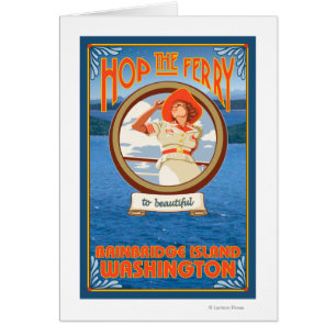 Cartão Woman Riding Ferry - Ilha Bainbridge, WA