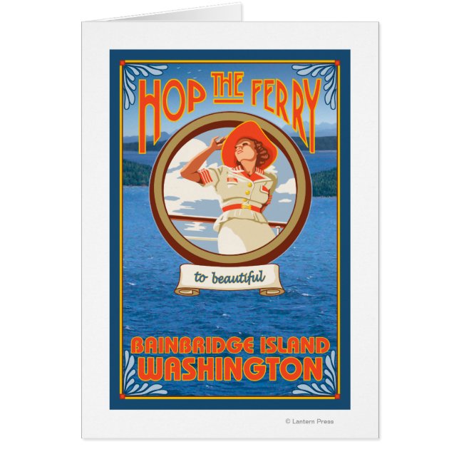 Cartão Woman Riding Ferry - Ilha Bainbridge, WA (Frente)