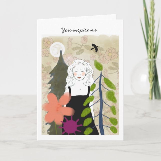 Cartão Woman under Moon with bird painting (Frente)