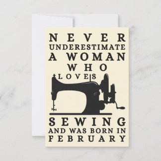 Cartão woman who loves sewing and was born in February