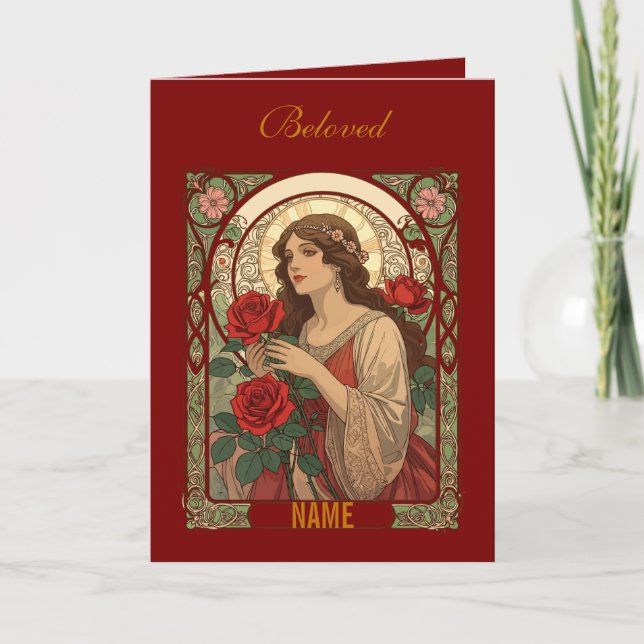 Cartão Woman With Roses Vintage Illustration (Frente)