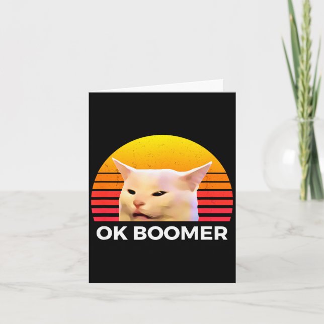 Cartão Woman Yelling At Table Dinner Funny Cat Ok Boomer  (Frente)