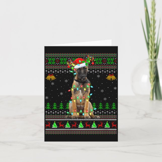Cartão Womens Belgian Malinois Dog Ugly Christmas Sweater (Frente)