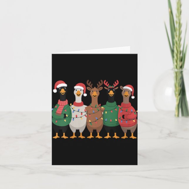 Cartão Womens Christmas Lights Goose Santa Funny Xmas Duc (Frente)