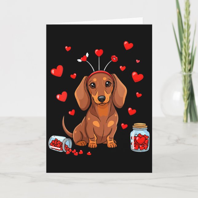 Cartão Womens Cute Dachshund Valentines Day Heart Love Do (Frente)