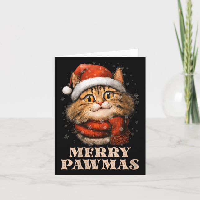 Cartão Womens Merry Pawmas Funny Santa Cat Christmas For  (Frente)