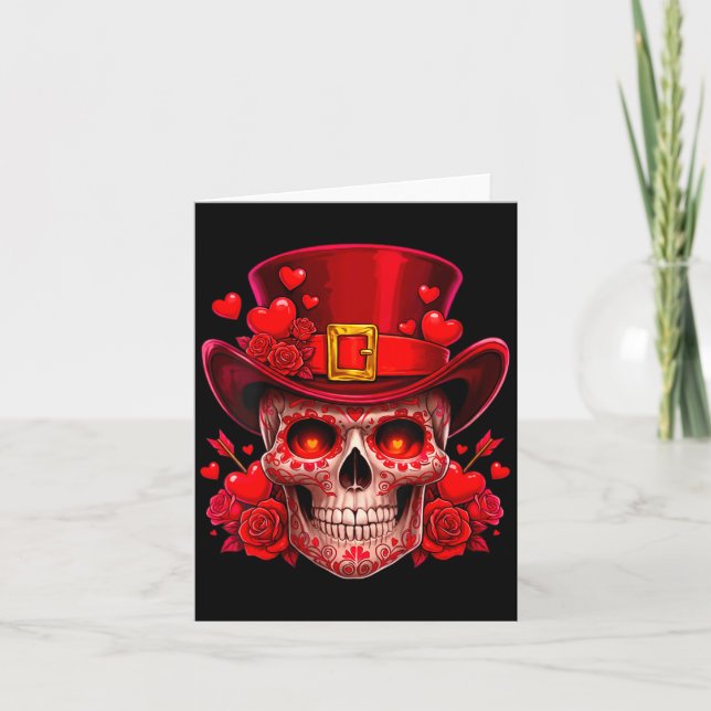 Cartão Women's Sugar Skull Valentine Cud Red Roses Couple (Frente)
