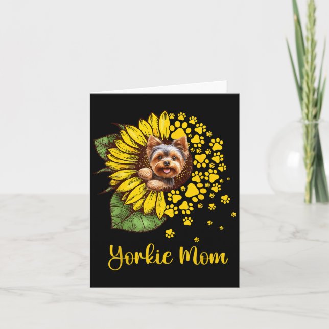 Cartão Womens Sunflower Yorkie Mom Dog Lover  (Frente)