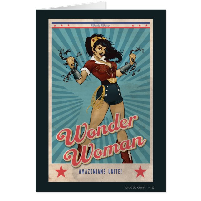 Cartão Wonder Woman Amazonians Unite Vintage Poster (Frente)