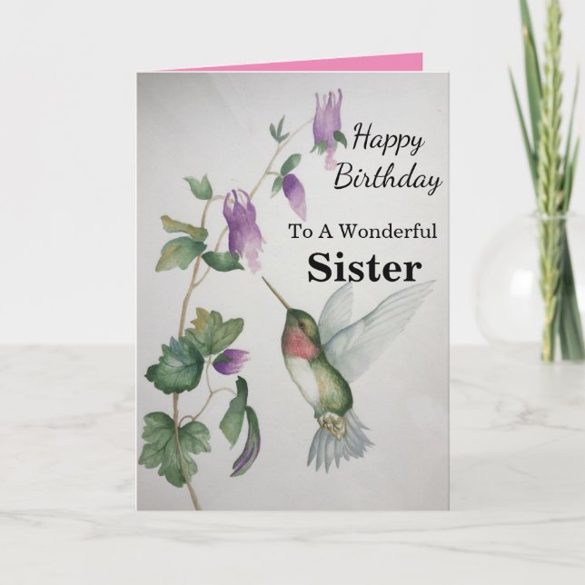 Cartão Wonderful Sister Birthday Hummingbird Garden (Frente)