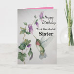 Cartão Wonderful Sister Birthday Hummingbird Garden<br><div class="desc">Celebrate your sister’s birthday with a lovely hummingbird watercolor card. Elegant and stylish,  the garden design was created with soft colors of cream,  green and pink. Perfect for a woman who loves chic pictures of charming birds and beautiful gardens.</div>