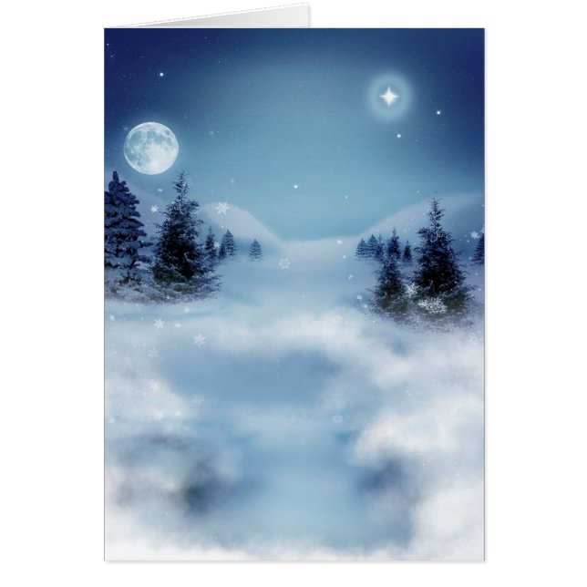 Cartão Wonderland de inverno à noite (Frente)