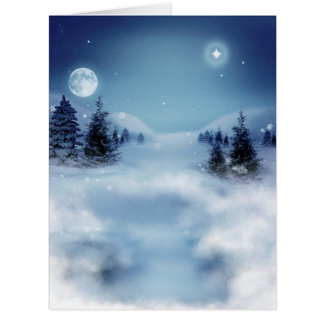 Cartão Wonderland de inverno à noite (Frente)