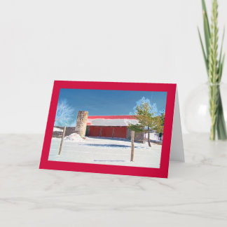 Cartão Wood barn, red doors, silo & fence