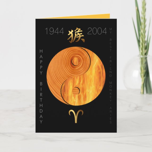 Cartão Wood Monkey 1944 2004 Fire Aries zodiac Birthday C (Frente)