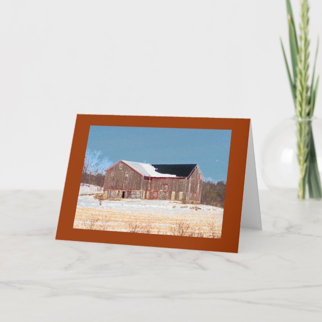 Cartão Wooden Barn with Snow and Crop Stalks (Frente)