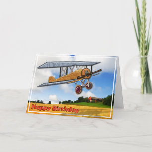 Cartão Wooden Biplane Over Fields Happy Birthday