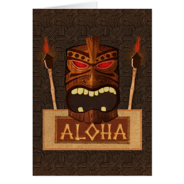 Cartão Wooden Tiki Mask Vintage Retro ALOHA Havaiano (Frente)