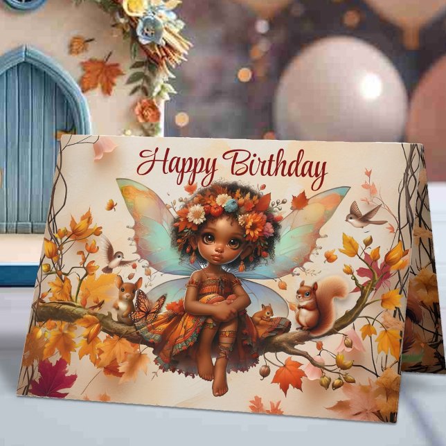 Cartão Woodland African American Fairy Happy Birday (Criador carregado)
