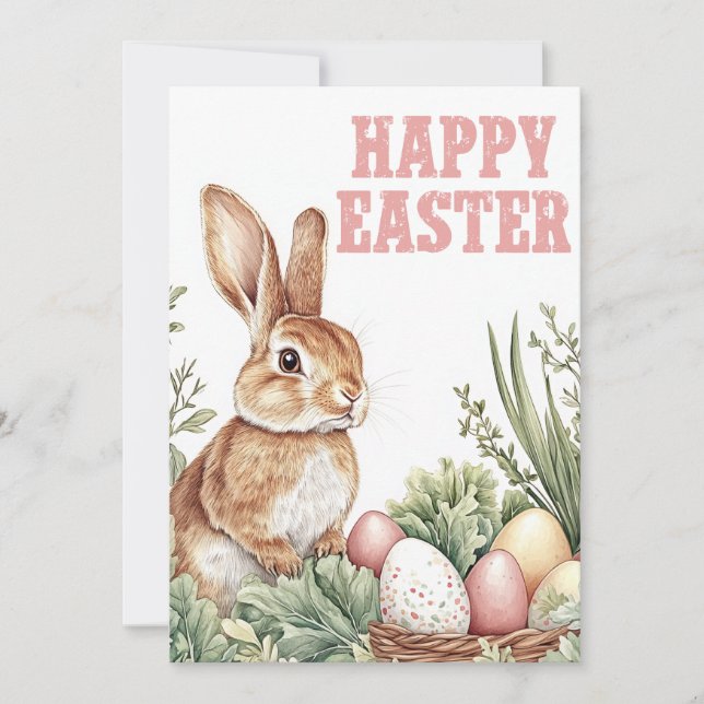 Cartão Woodland Bunny Wishes – Happy Easter (Frente)