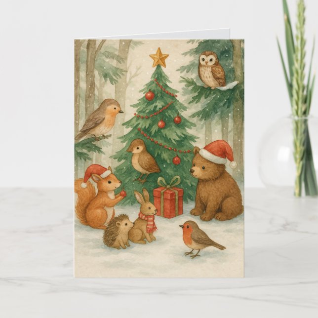 Cartão Woodland Creatures Custom Christmas (Frente)
