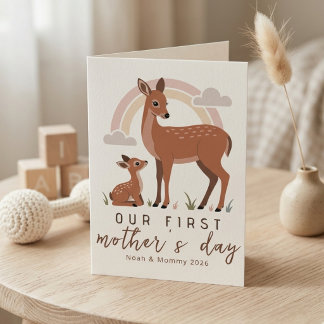 Cartão Woodland Deer Mom Baby First Mothers Day Calm Love