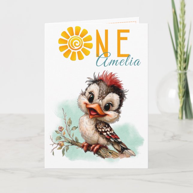 Cartão Woodland Forest Animal Bird First Birthday Card (Frente)