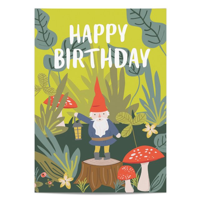 Cartão Woodland Gnome Birthday Wish (Criador carregado)