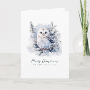 Cartão Woodland Pine Owl Feliz Natal Dobrado