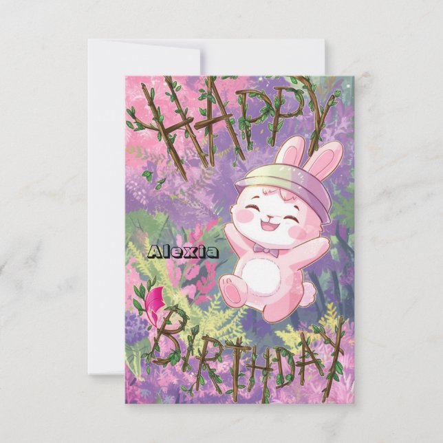 Cartão Woods Boho Bunny Digital Birthday (Frente)