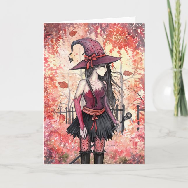 Cartão Woods of Autumn Witch Greeting Card (Frente)