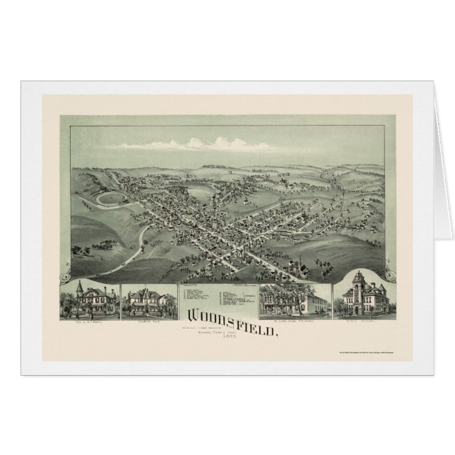 Cartão Woodsfield, mapa panorâmico do OH - 1899 (Frente Horizontal)
