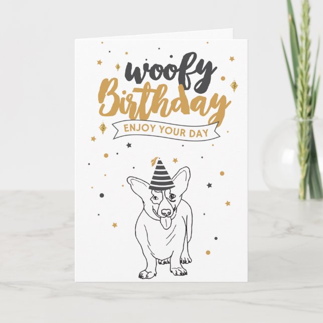 Cartão Woofy Birthday Corgi Cute Puppy Sketch Cute Puppy (Frente)