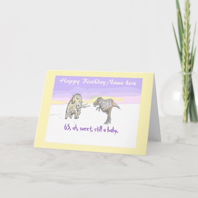 Cartão Wooly Mammoth e Dinossauro personalizam, aniversár (Frente)
