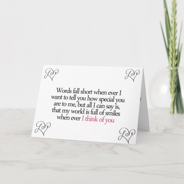 CARTÃO *WORDS FALL SHORT TO DESCRIBE MY LOVE* (Frente)