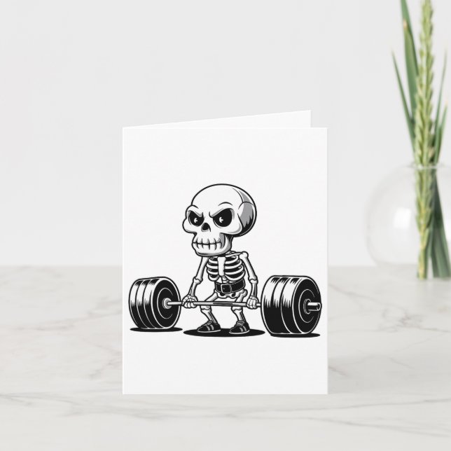 Cartão Workshop Skeleton Deadlifter Engraçado Gym Levanta (Frente)