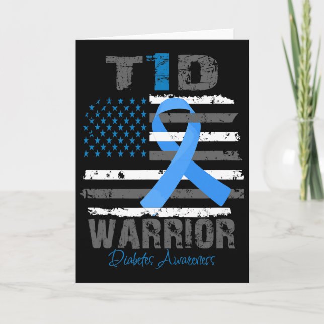 Cartão World Diabetes Awareness Blue Ribbon T1d Warrior T (Frente)